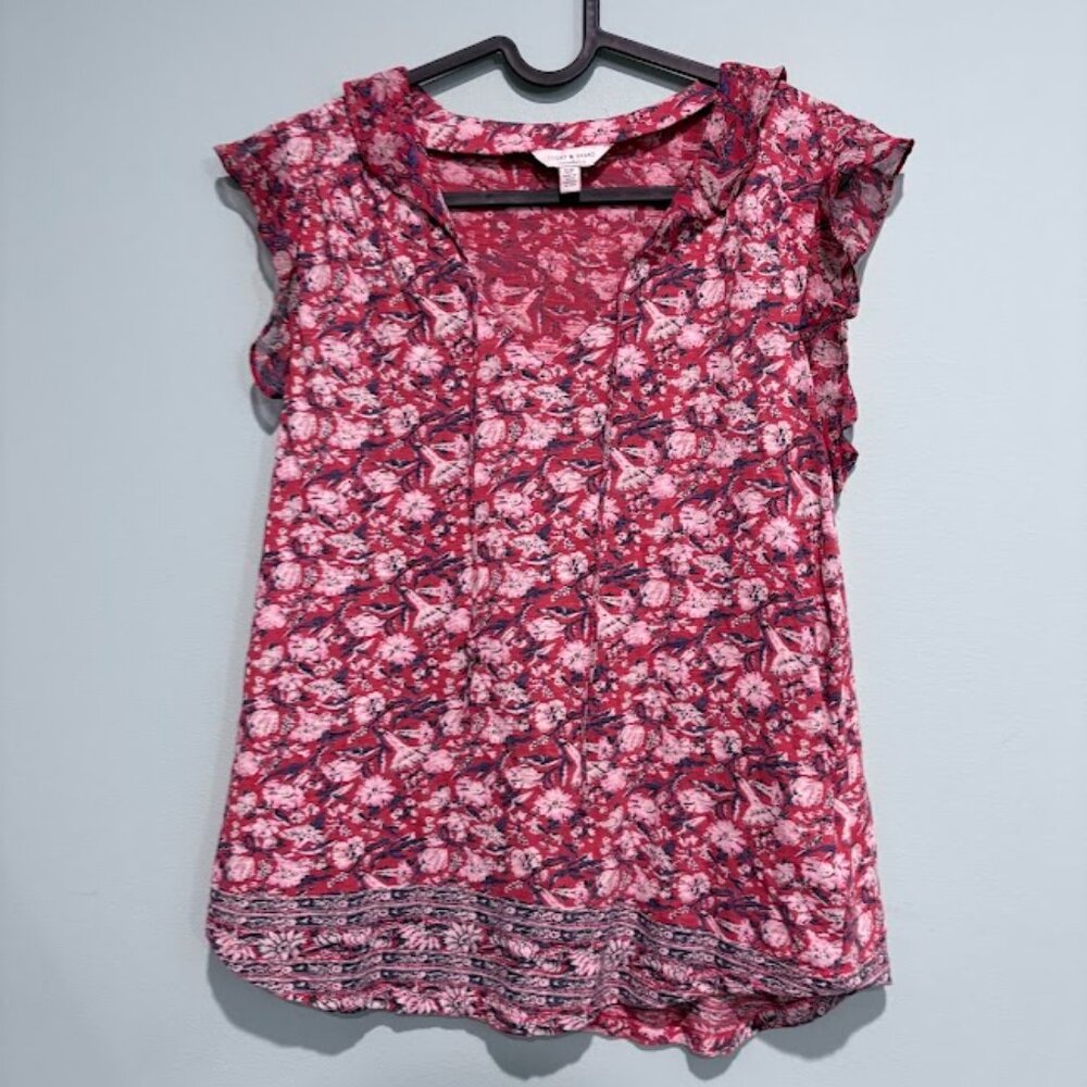 Lucky Brand Soft Sleeveless Floral Keyhole Tie Top Small